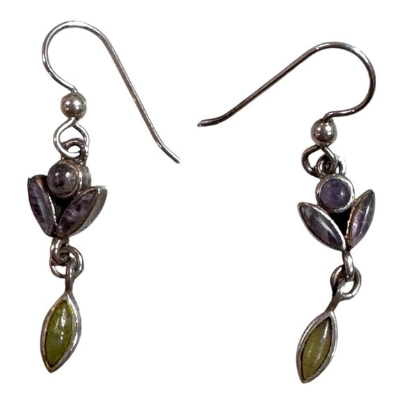 Fortunoff Sterling Silver Amethyst & Jade Floral Necklace & Earrings Jewelry Set - Picture 7 of 16